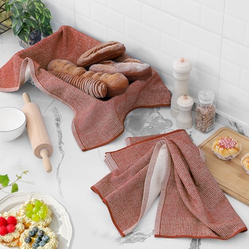 Premium Cotton Kitchen Towels 6 Pack - 18x28 Inches Rust - Soft & Absorbent