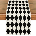 Black Beige Diamond Plaid Table Runner 13x72 Inch Seasonal Halloween Decor