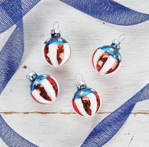 Patriotic Americana Glass Ornaments - Handcrafted Red White & Blue Holiday Decor, 12-Piece Set