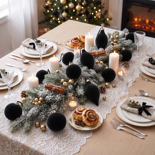 Velvet Christmas Ornaments Set - Black 12 Pcs 2.36 Inch Holiday Decor, Variation of THIS listing