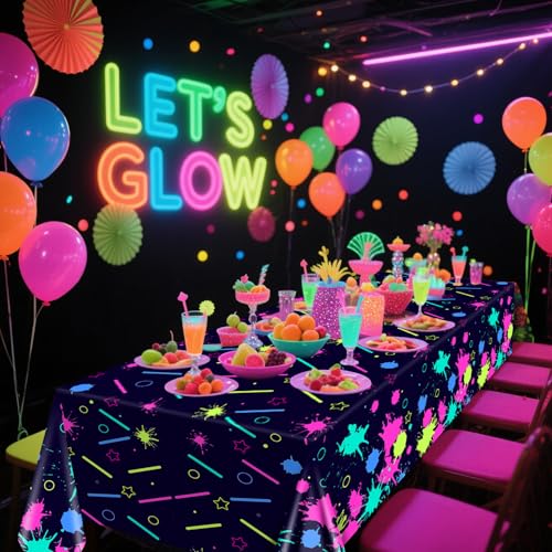 Multi Color Glow in the Dark Party Tablecloths 4 Pack Neon Disposable 51x86 inches