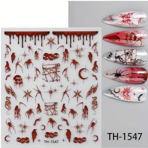Halloween Nail Sticker Set - Dark Rose Spider, Pumpkin, Skull & Bat Decals Q2