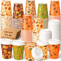 Orange Cartoon Fall 12oz Coffee Cups with Lids and Sleeves Bulk Set