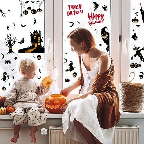 Halloween Window Decoration A - 9 Sheets 87pcs Static Stickers Pumpkin Bat Spider