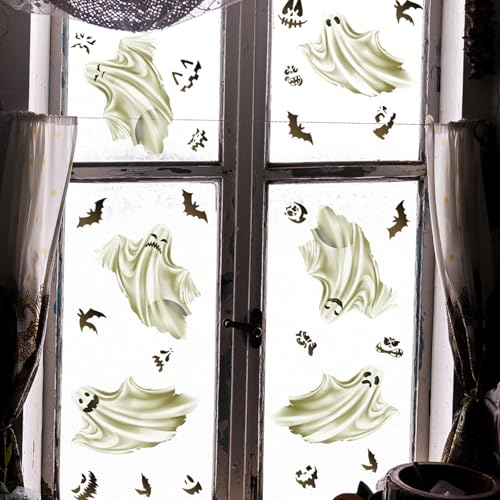 Halloween Window Clings Set - Ghost and Bat Stickers for Glass Decor - Reusable & Waterproof