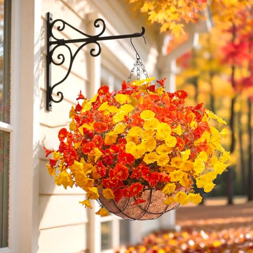 Artificial Fall Flowers Outdoor Decor - 12 Pcs Autumn Fake Plants with UV Resistance & Waterproofing - Fall Mix