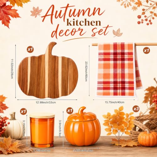 Fall Kitchen Tray with Pumpkin Decor - Orange Ceramic, 7-Piece Set