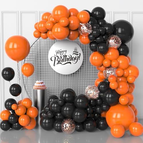 Halloween Balloon Arch Kit - Black, Orange & Rose Gold Confetti, 130 Pcs