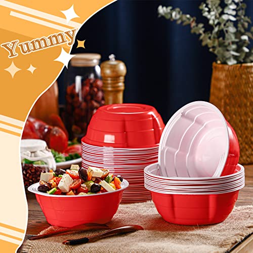 50 Pcs Red Disposable Plastic Bowls 23 oz for Party & Catering - Food Service