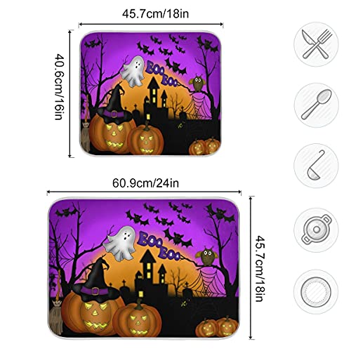 Halloween Pumpkin Ghost Reversible Microfiber Dish Drying Mat 16x18 Kitchen Counter Accessory