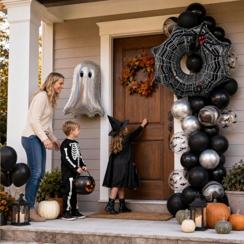 Halloween Black Silver Balloons Ghost Spider Foil Balloon Party Decorations - 34PCS