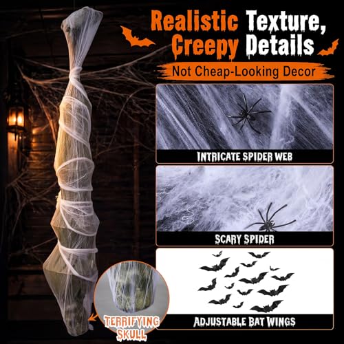 Halloween Hanging Corpse Decorations Set with Spiders and Bat Stickers - 72 Inch