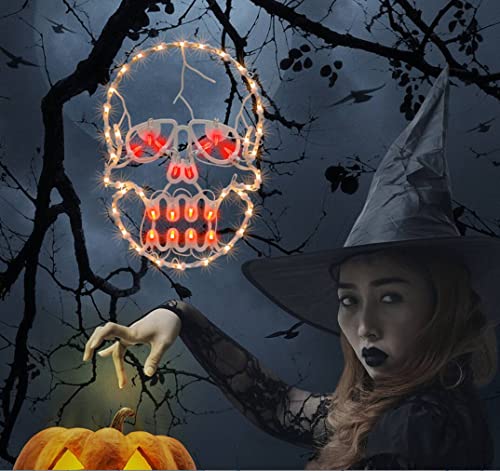 Lighted Skull Halloween Window Silhouette Decoration - 13.3 Inch, 1-Pack