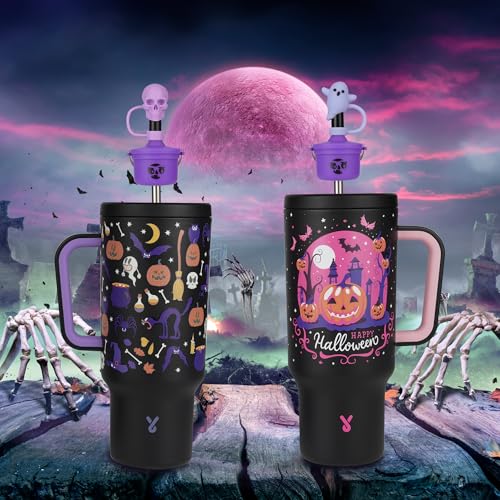 Halloween Ghost Skull Straw Cover for 30 & 40 OZ Cups - Purple Variation