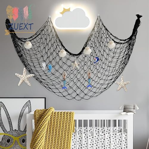 Black Cotton Fish Net Decor 5x10 ft - 3 Pack Handmade Nautical Wall Art