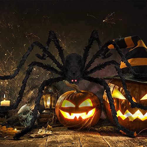 9.8FT Giant Scary Halloween Fake Hairy Spider Decor - Indoor & Outdoor Black Spooky Prop