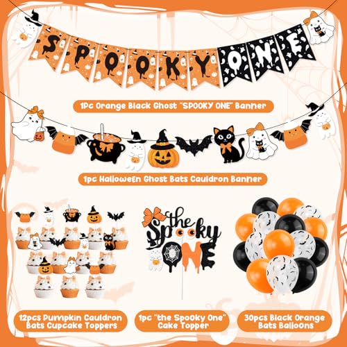 Halloween First Birthday Banner & Ghost Cake Topper Set - Spooky Party Decorations