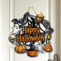 Halloween Decor Sign with Bat, Ghost, Skeleton & Pumpkin - 12x12 Inches