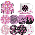 Pink Halloween Diamond Art Coaster Kit with Holder - DIY 8 Pcs for Adults