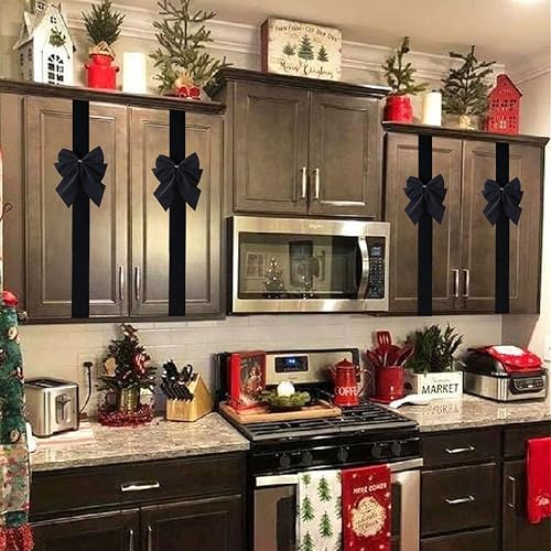 Black Velvet Cabinet Ribbon Bows - Halloween & Christmas Decor, 6 Pack