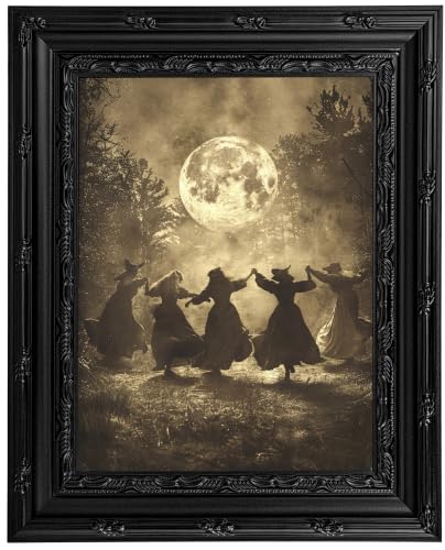 Framed Witch Coven Canvas Wall Art - Dancing Witches 12x16 Inch - Halloween Decor