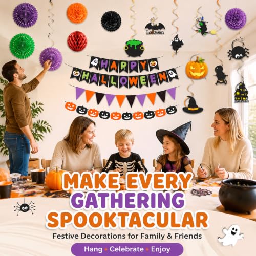 Halloween Party Decorations Banner Set for Indoor Home Office Purple Orange Black Variation