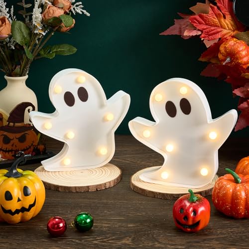 Halloween Ghost Decorations Light Up Ghost LED Marquee Sign - 2 Pcs Indoor Outdoor