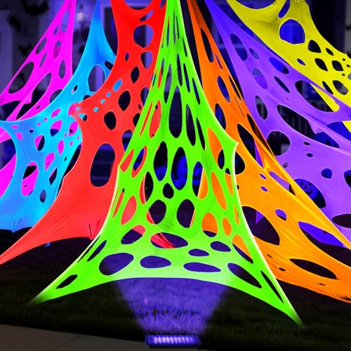 Glow in the Dark Spider Web Halloween Decorations Outdoor 1800 Sqft with Black Light & Ground Nails
