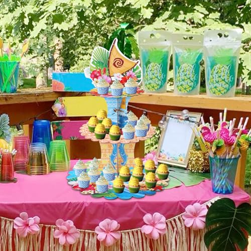 3-Tier Hawaiian Cupcake Stand for Luau Party and Birthday Decorations
