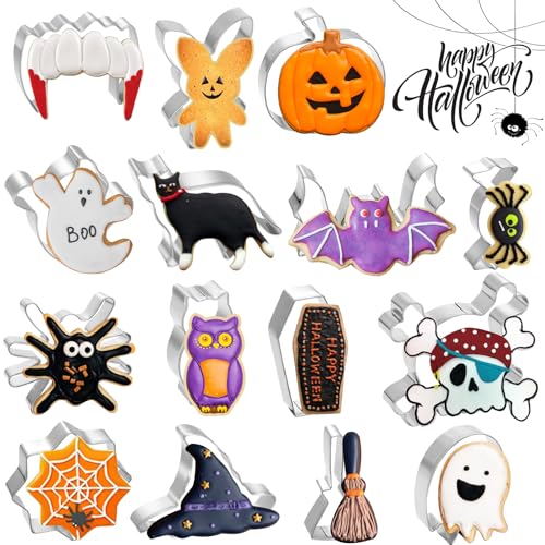 15 Pcs Halloween Cookie Cutters Set - Stainless Steel Ghost Pumpkin & More Shapes