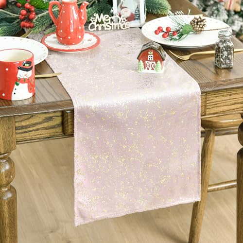 Pink Dutch Fleece Table Runner 13x72 Inch Holiday Kitchen Decor Glitter Metallic
