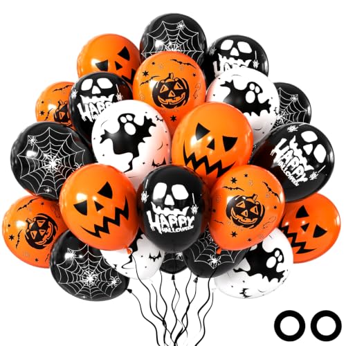 Halloween Balloons Decorations - 50 Pcs 12 Inch Latex Balloons Black Orange Variation