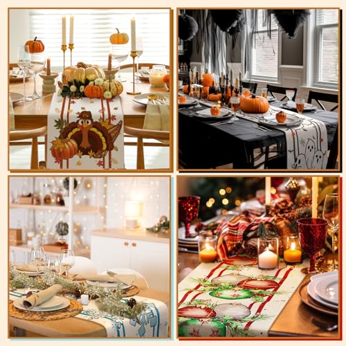 Cute 12-Piece Seasonal Farmhouse Table Runner Set - Thanksgiving, Christmas & Fall Decor