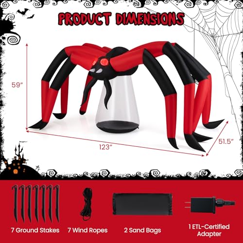 5 FT Inflatable Halloween Spider Decoration with Red Tunnel Lights - Scary Yard Decor