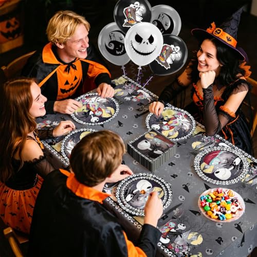Halloween & Birthday Party Tableware Set - 110 Pieces with Plates Cups Balloons