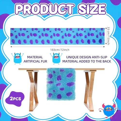 Monster Party Table Runner - Plush Furry Design, 2 Pack, 13x72 Inches - Variation of 2