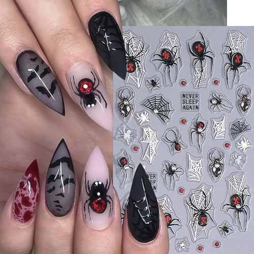 Halloween Nail Art Stickers Diamond Spider Web Decals - Black & White Spider Design - Variation of Spider
