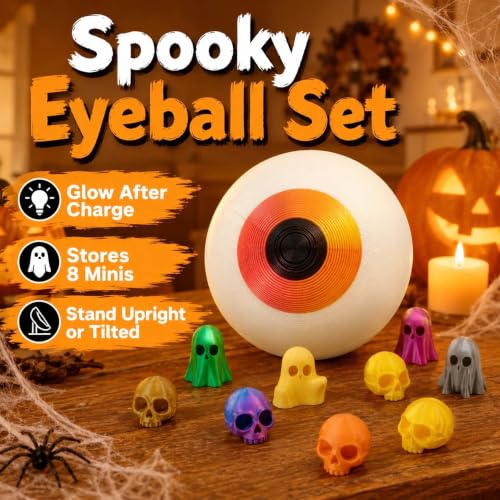 Halloween Glow-in-the-Dark Eyeball and Mini Ghosts & Skulls Figurines Set