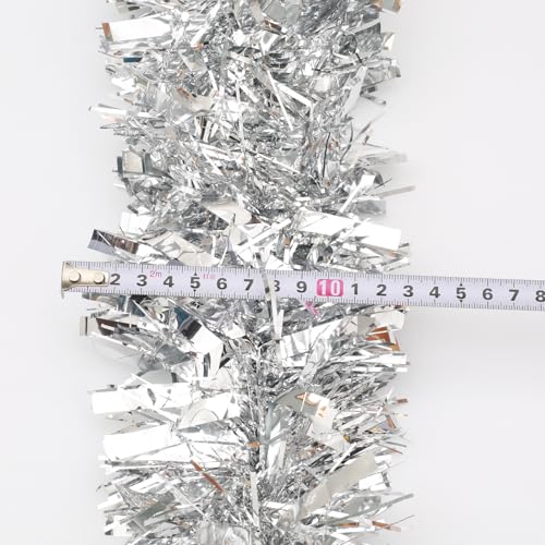 Silver Tinsel Garland Set - 23.6ft Thick Metallic Foil for Christmas & Parties - Variation of Silver