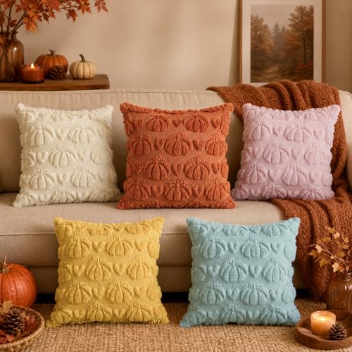 Yellow Pumpkin Fall Throw Pillow Covers 18x18 Inch - Pack of 2