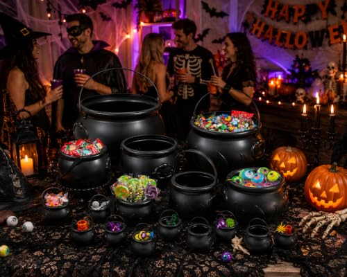 Halloween Cauldron Set - Black Plastic Buckets for Party Decor, 15 Pieces