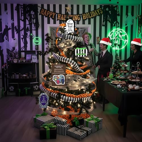 95 Inch Sandworm Tree Ornament Decorations with Warning Cards - White Black Variation