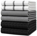 Black Check Kitchen Towels 6 Pack 100% Cotton Dish Towels - Mixed Styles