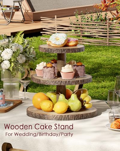 Wood Cupcake Stand 3 Tier Rustic Cake Display Holder - Roud-3 Tier