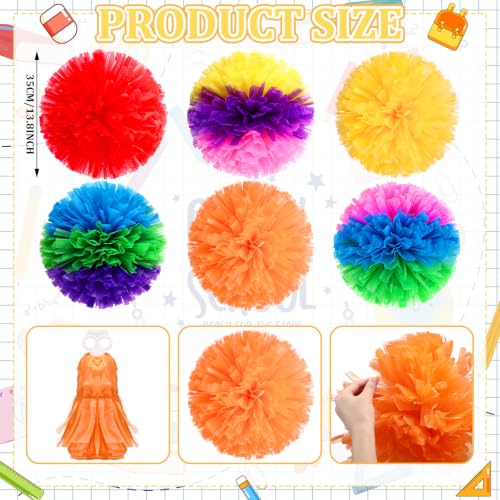 Halloween Party Decoration Pom Poms - 14 Inch Gradient Tissue Paper Flowers - 6 Pack