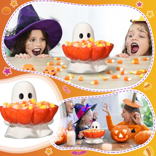 Ghost Halloween Candy Bowl - Ceramic Ghost Shaped Candy Dish - Spooky Party Decor