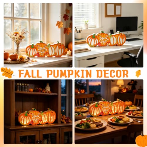 Lighted Halloween & Autumn Pumpkin Table Decor - Double-Sided Wooden Centerpiece