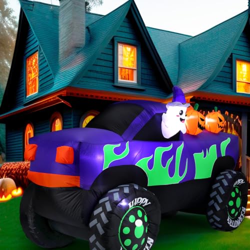 8 ft Halloween Inflatable Monster Truck with Pumpkins - Outdoor Yard Decor
