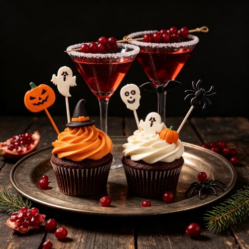 Halloween Cupcake Toppers Picks 50-Pack | Spooky Party Food Decor
