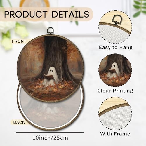 Ghost Fall Round Wall Art Decor - Halloween Bookish Rustic Autumn 10x10in - Variation 4